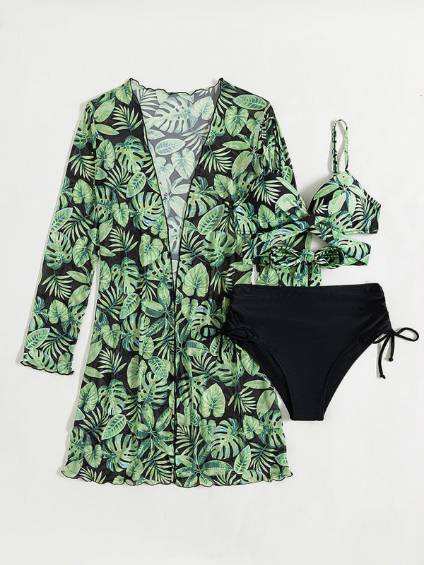 Tropical Print Three-Piece Bikini Set