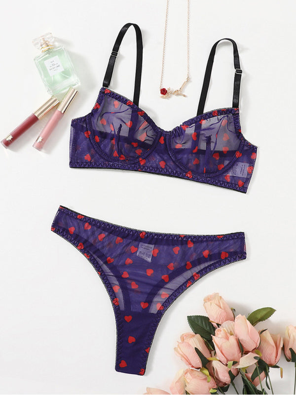 Love-Themed Mesh Lingerie Set – Sexy Women’s Underwear