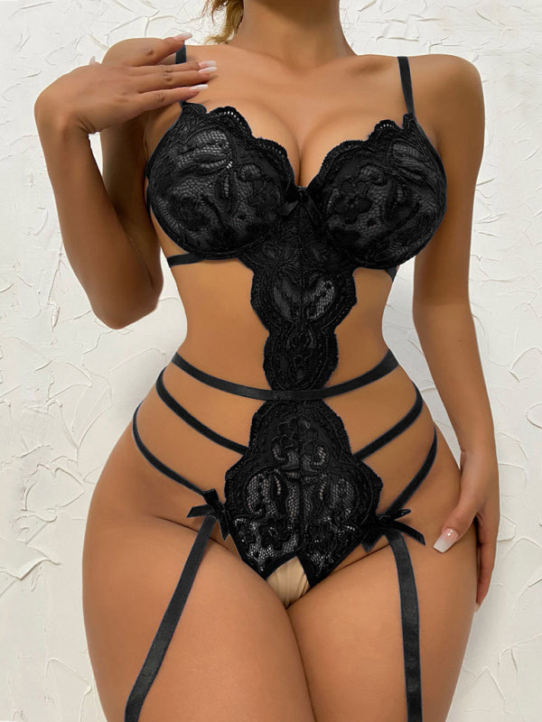 Chic & Revealing – Sexy Hollow Suspender Bodysuit