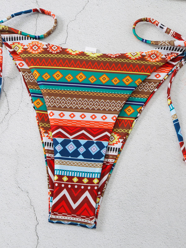 Eye-Catching Multi-Color Halterneck Bikini with Lace-Up Adjustable Briefs