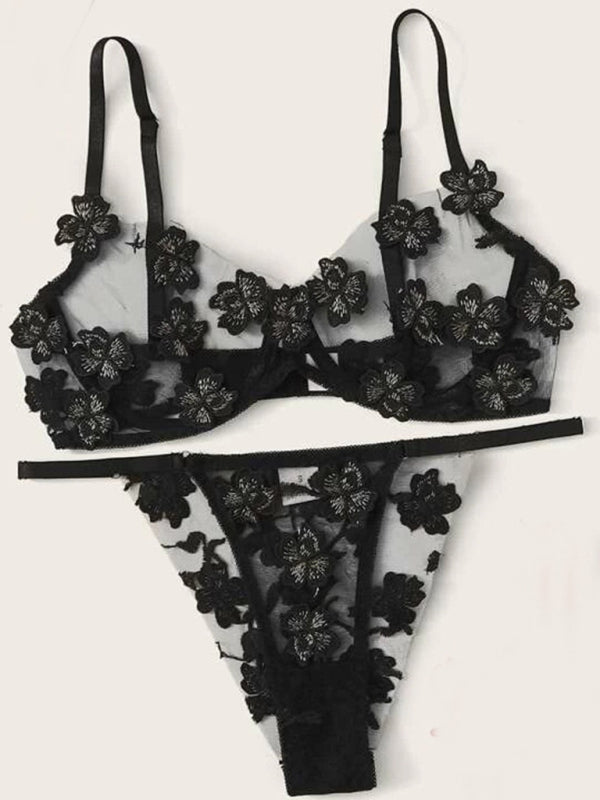 Sweet Romance – New Sexy Mesh Bra with Flower Appliqué