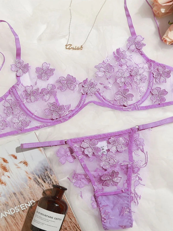 Sweet Romance – New Sexy Mesh Bra with Flower Appliqué