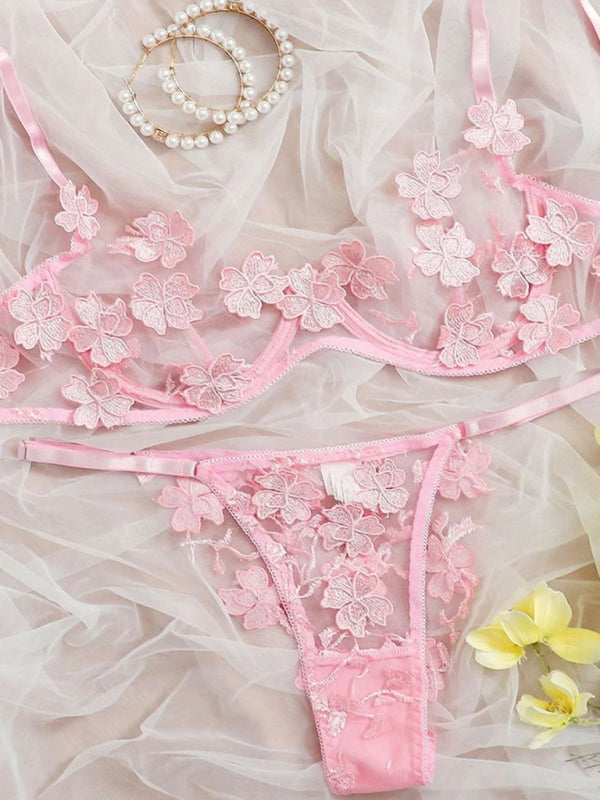 Sweet Romance – New Sexy Mesh Bra with Flower Appliqué