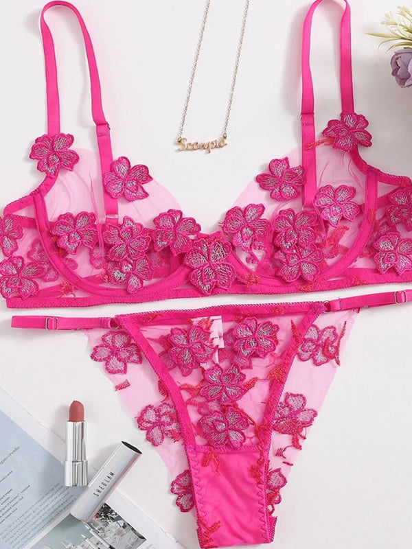Sweet Romance – New Sexy Mesh Bra with Flower Appliqué