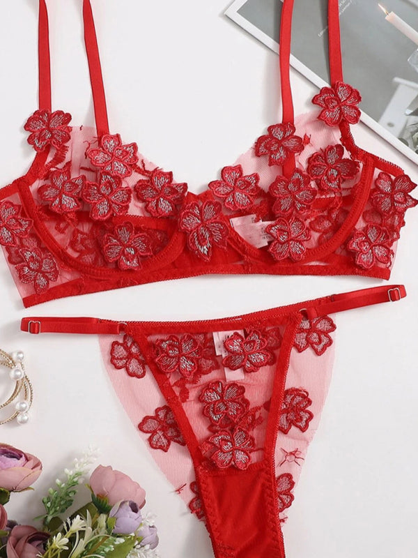 Sweet Romance – New Sexy Mesh Bra with Flower Appliqué