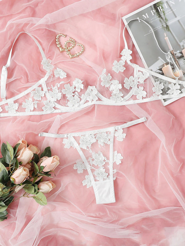 Sweet Romance – New Sexy Mesh Bra with Flower Appliqué
