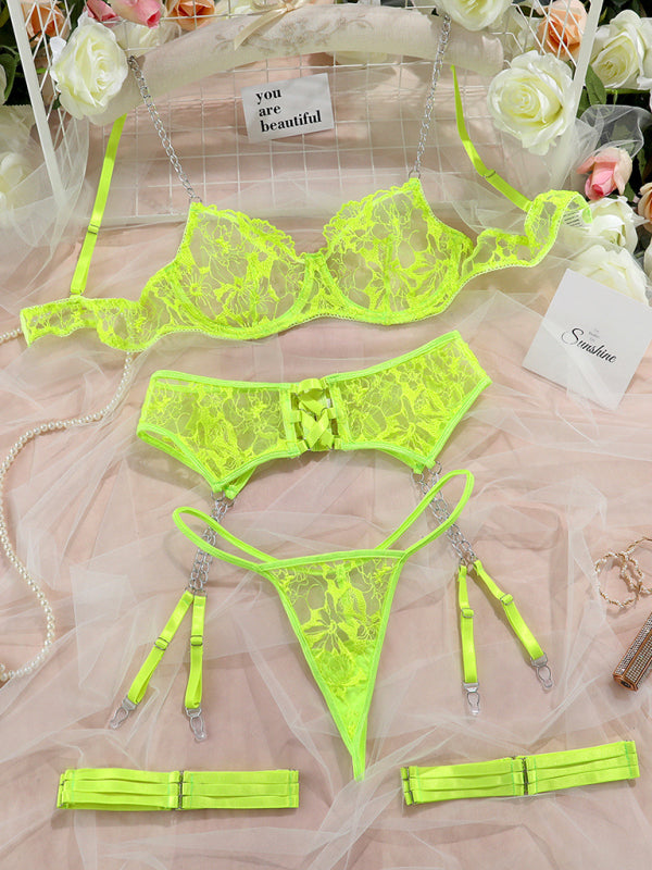 Chic Embroidered Mesh Intimates Set with Suspender Accents