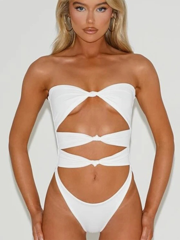 Sleek & Modern – Hollow Design Solid Color One-Piece Bikini