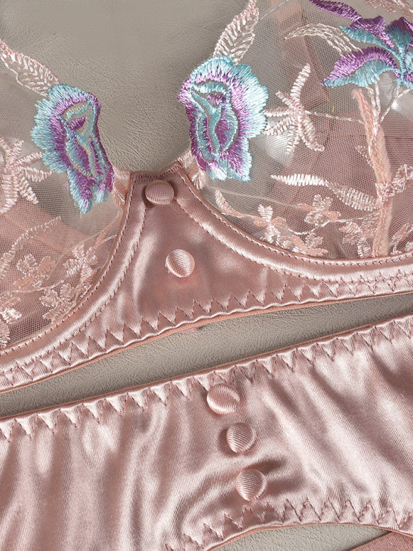 Flawless Fit – High Elasticity Embroidered Sexy Underwear Four-Piece Set
