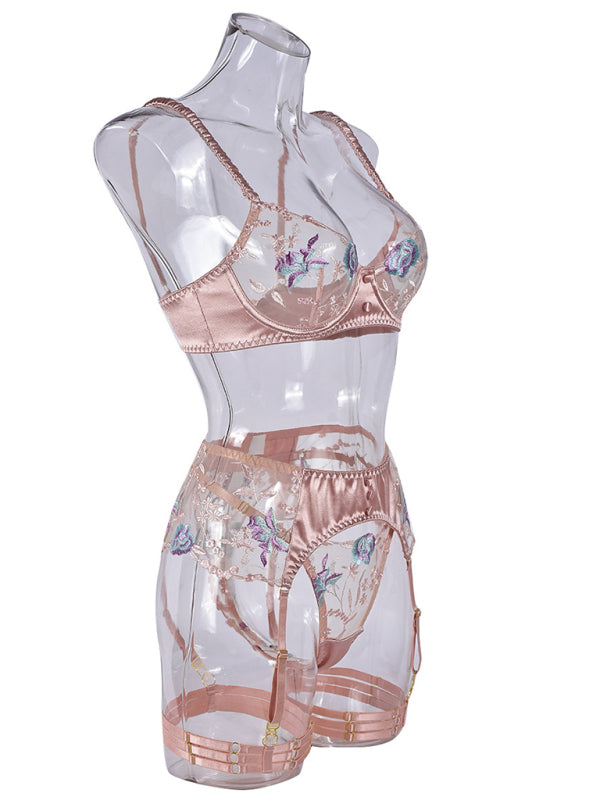 Flawless Fit – High Elasticity Embroidered Sexy Underwear Four-Piece Set