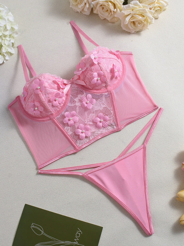 Bloom & Bow – Sexy Floral Embroidered Lingerie Set