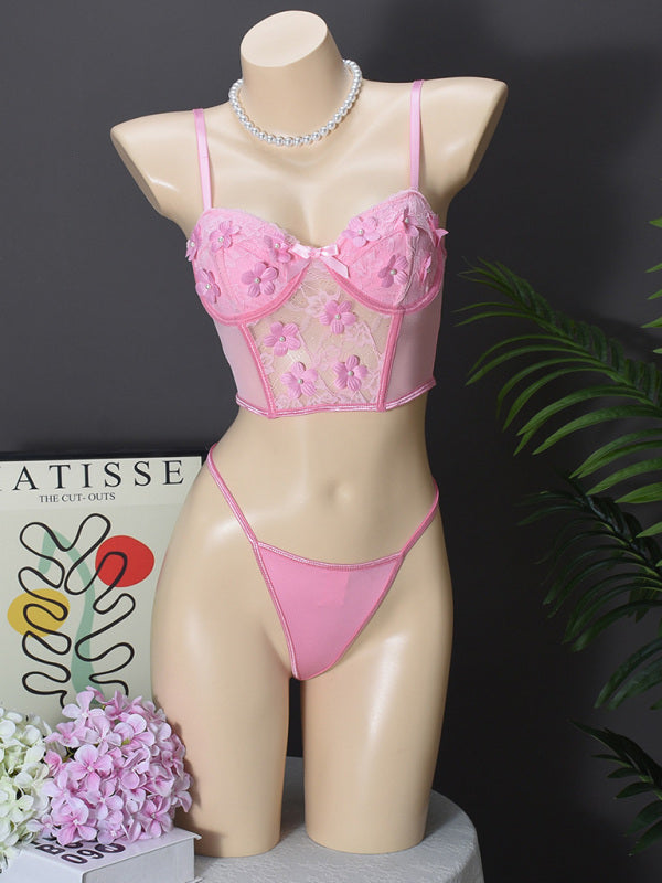 Bloom & Bow – Sexy Floral Embroidered Lingerie Set