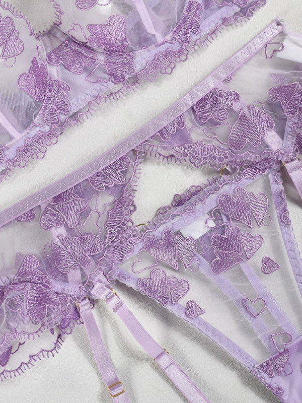 Sweetheart Seduction – Embroidered Four-Piece Lingerie Set