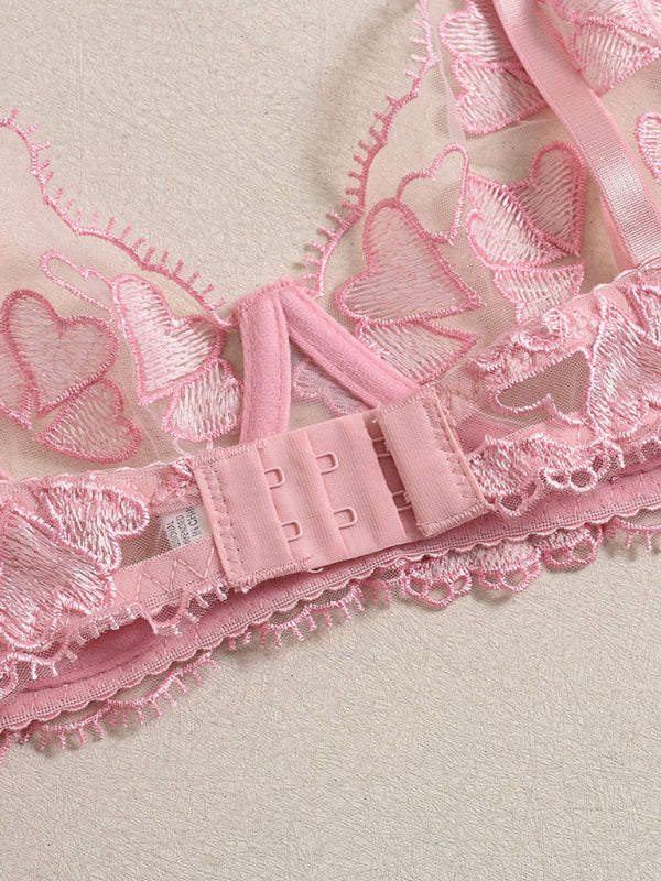 Sweetheart Seduction – Embroidered Four-Piece Lingerie Set