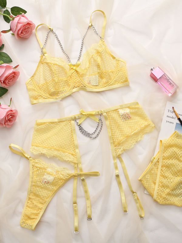 Lace and Mesh Sheer Lingerie Set