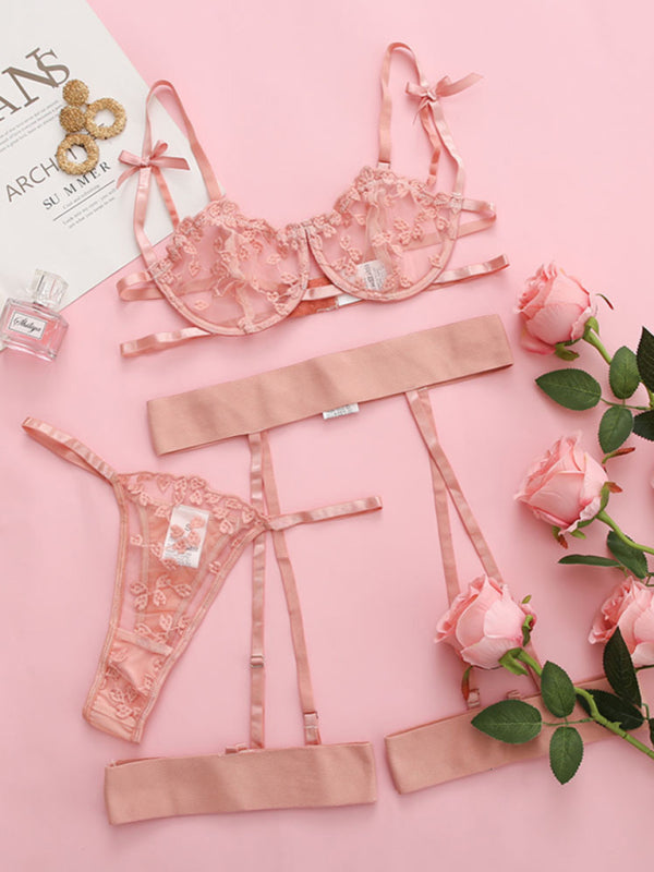 Mesh Lace Embroidery Three-Piece Set