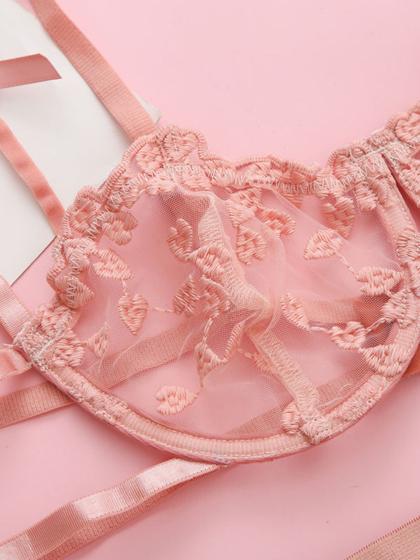 Mesh Lace Embroidery Three-Piece Set
