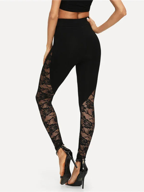 Women’s Solid Color Lace Panel Stirrup Leggings