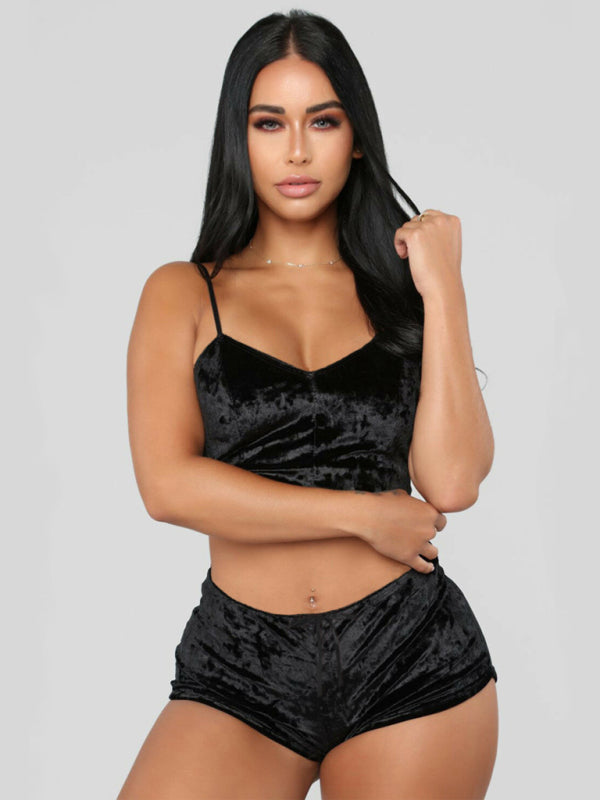 Velvet V-Neck Pajama Set (2-Piece)