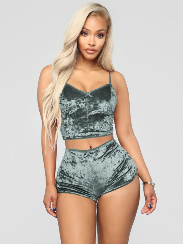 Velvet V-Neck Pajama Set (2-Piece)