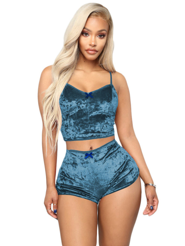 Velvet V-Neck Pajama Set (2-Piece)