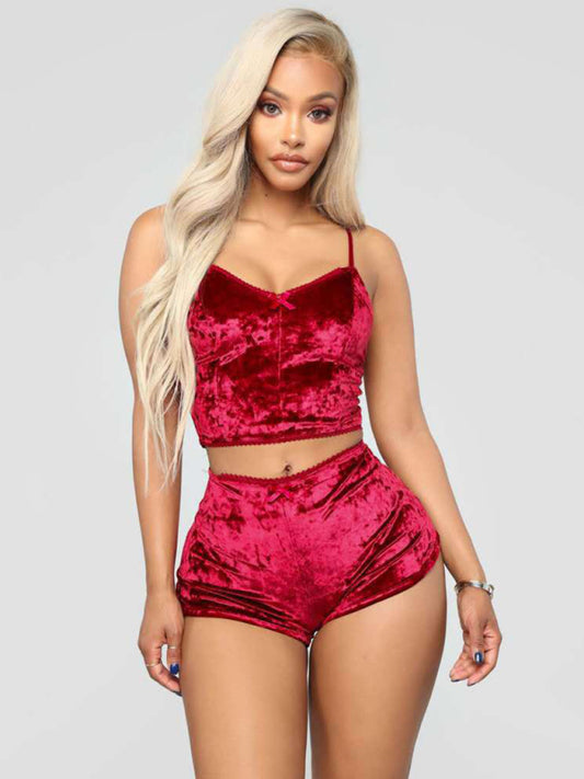 Velvet V-Neck Pajama Set (2-Piece)