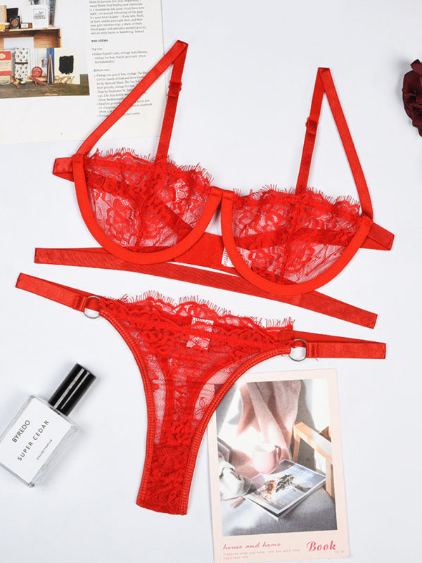 Sexy Steel Ring Sheer Three-Piece Lingerie Set