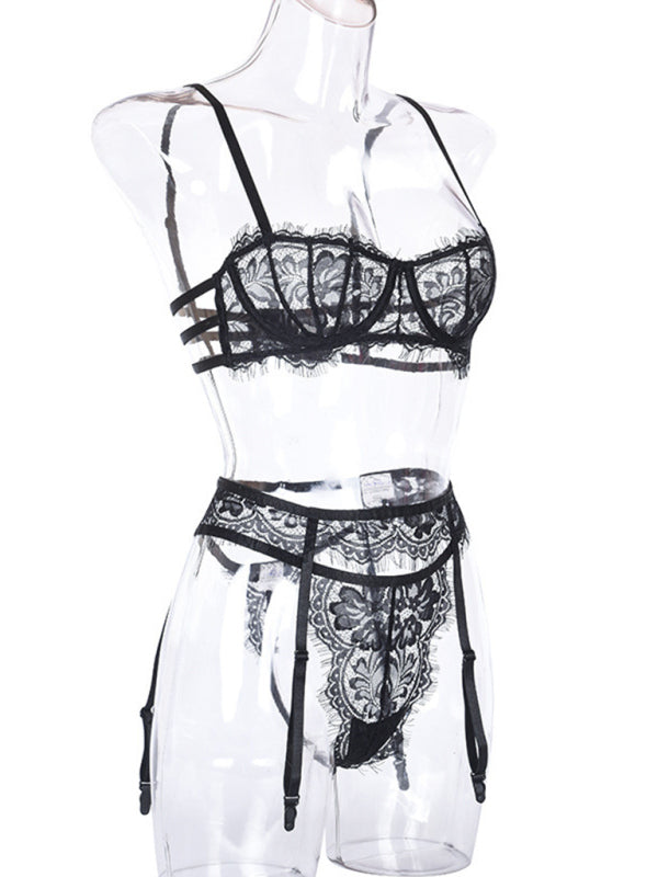 Sexy Hollow Suspender Three-Piece Lingerie Set