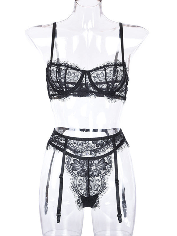 Sexy Hollow Suspender Three-Piece Lingerie Set