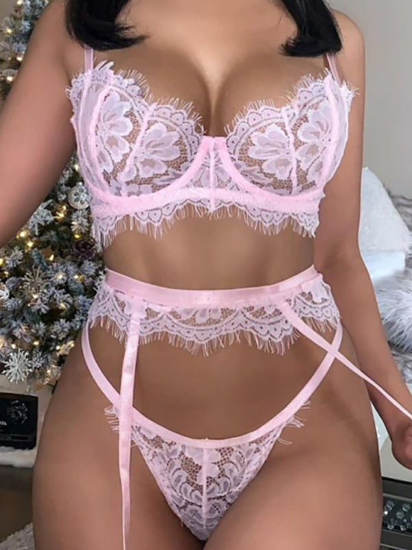 Sexy Hollow Suspender Three-Piece Lingerie Set