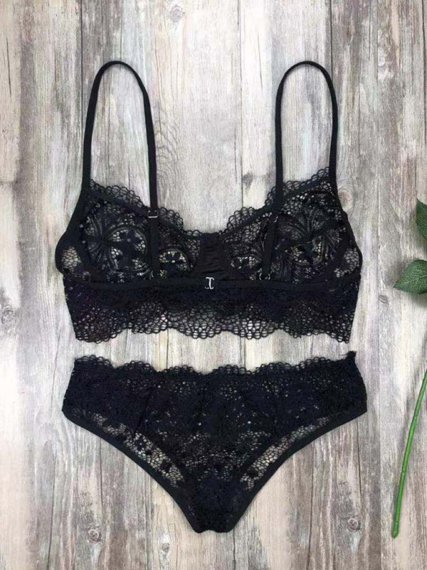 Eyelash Lace Lingerie Set – Solid Color Elegance