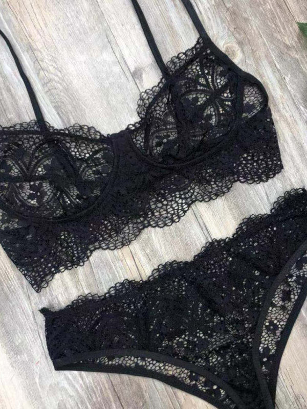 Eyelash Lace Lingerie Set – Solid Color Elegance