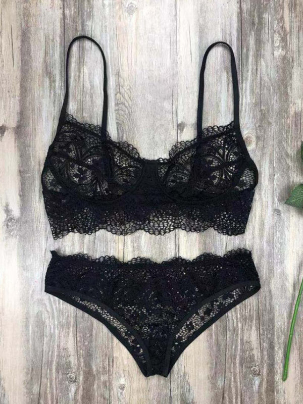 Eyelash Lace Lingerie Set – Solid Color Elegance