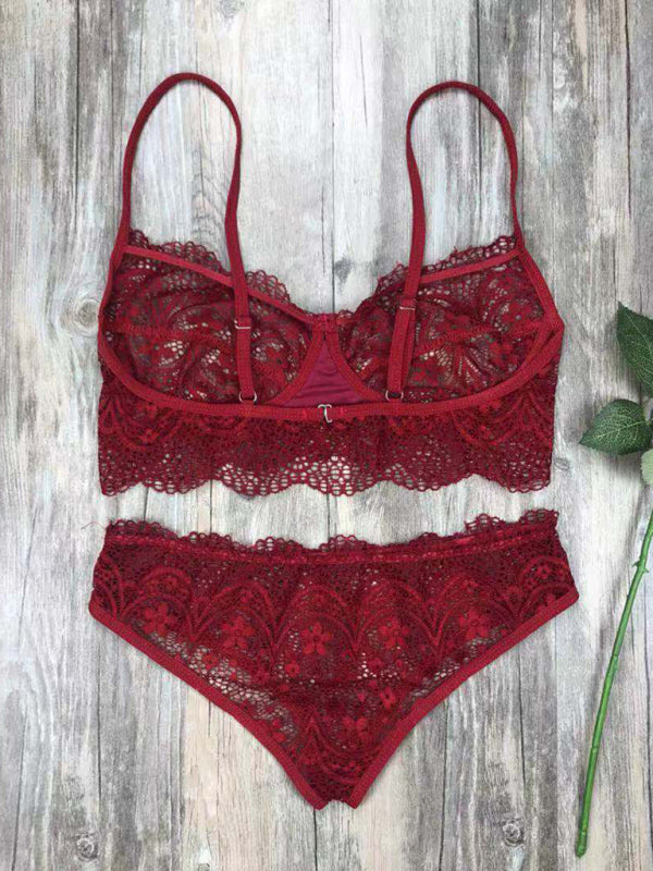Eyelash Lace Lingerie Set – Solid Color Elegance