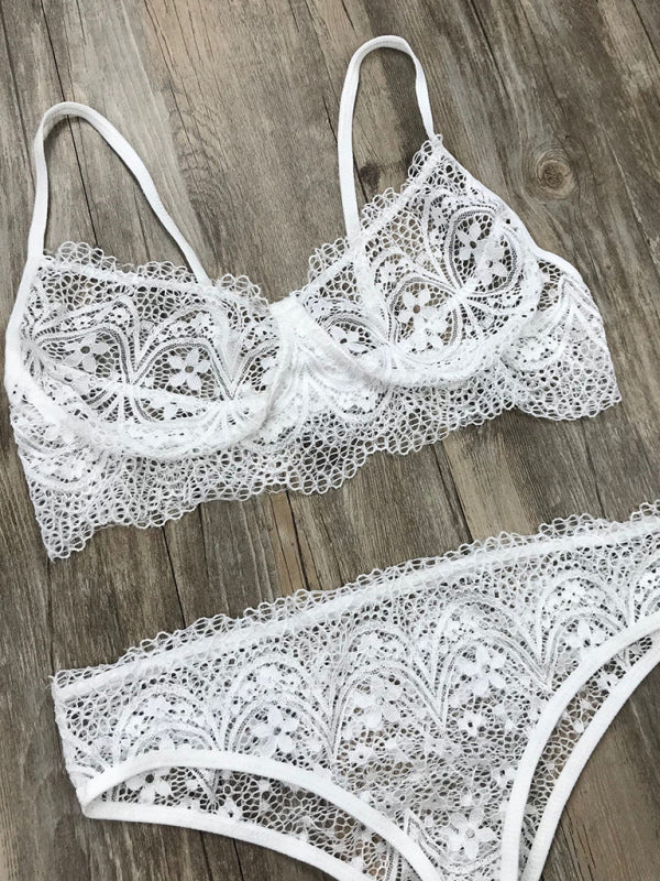 Eyelash Lace Lingerie Set – Solid Color Elegance