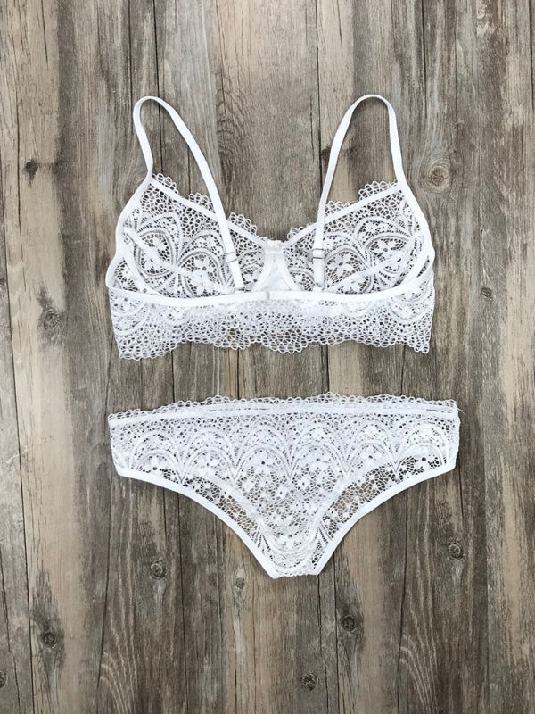 Eyelash Lace Lingerie Set – Solid Color Elegance