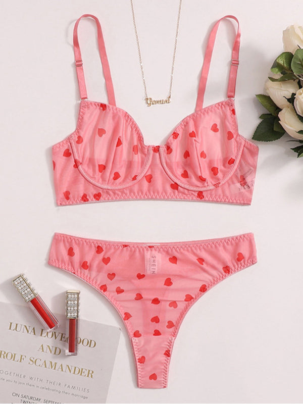 Love-Themed Mesh Lingerie Set – Sexy Women’s Underwear