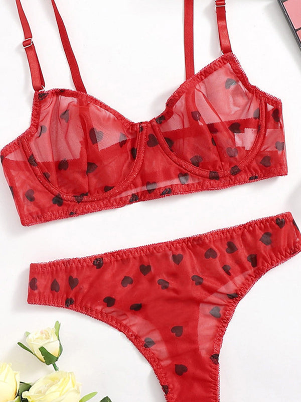 Love-Themed Mesh Lingerie Set – Sexy Women’s Underwear