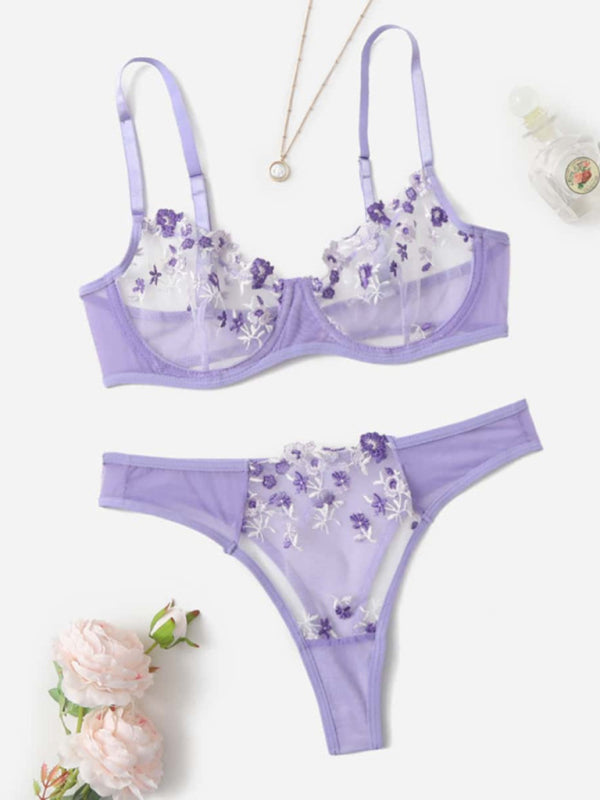 Elegant Sheer Floral Lace Lingerie Set for Women