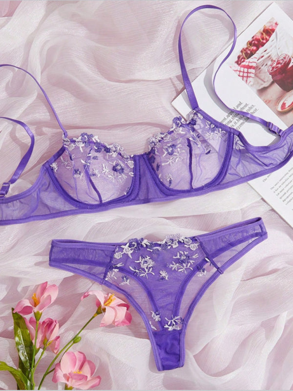 Elegant Sheer Floral Lace Lingerie Set for Women