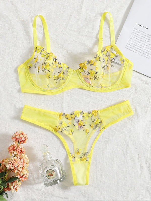 Elegant Sheer Floral Lace Lingerie Set for Women